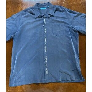 Tori Richard Shirt Mens Large Blue Silk Hawaiian Short Sleeve Button Up